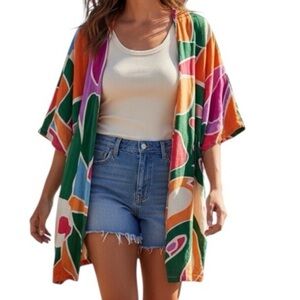 CHRISTIAN SIRIANO Colorful Abstract Print Open-Front Kimono